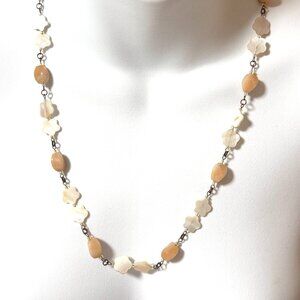 Genuine Orange Aventurine Nacre Flower Necklace, Natural Gemstone & Copper Links